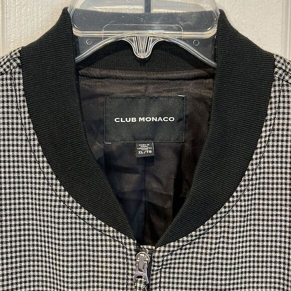 Club Monaco Men’s Black/Grey Houndstooth Zip Up‎ Lined Jacket Size XL - Picture 2 of 14